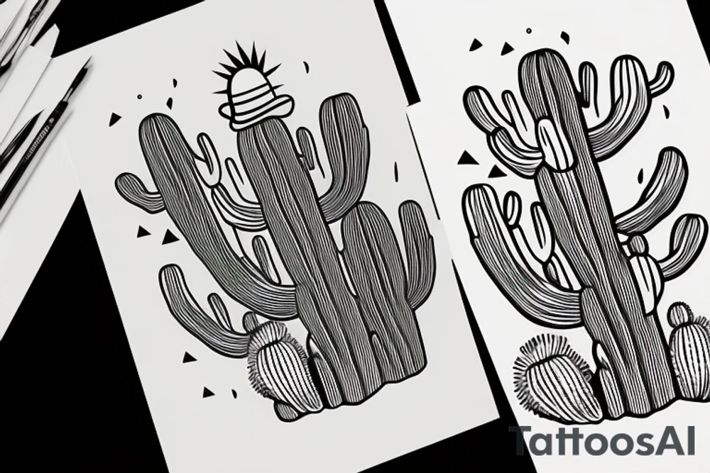 Baja California cactus with mountain silhouette in back ground tattoo idea