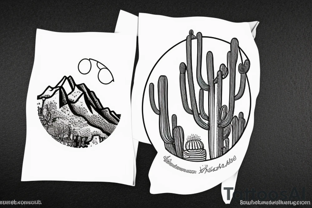 Baja California cactus with mountain silhouette in back ground tattoo idea