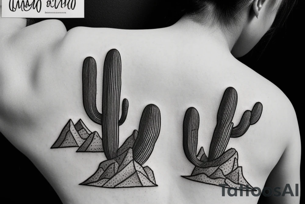 Baja California cactus with mountain silhouette in back ground tattoo idea