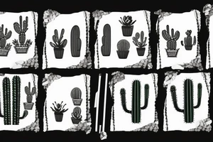 Three prong cactus with rocky mountainous background tattoo idea