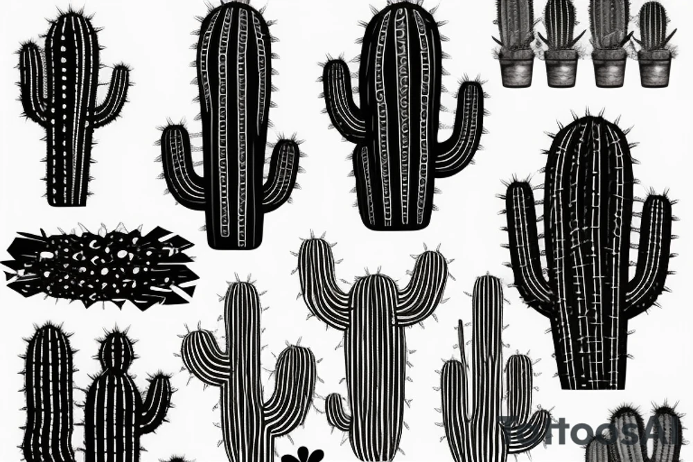 Three prong cactus with rocky mountainous background tattoo idea Three prong cactus with rocky mountainous background tattoo idea