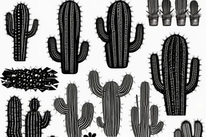 Three prong cactus with rocky mountainous background tattoo idea