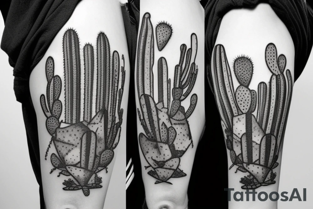 Three prong cactus with rocky mountainous background tattoo idea Three prong cactus with rocky mountainous background tattoo idea