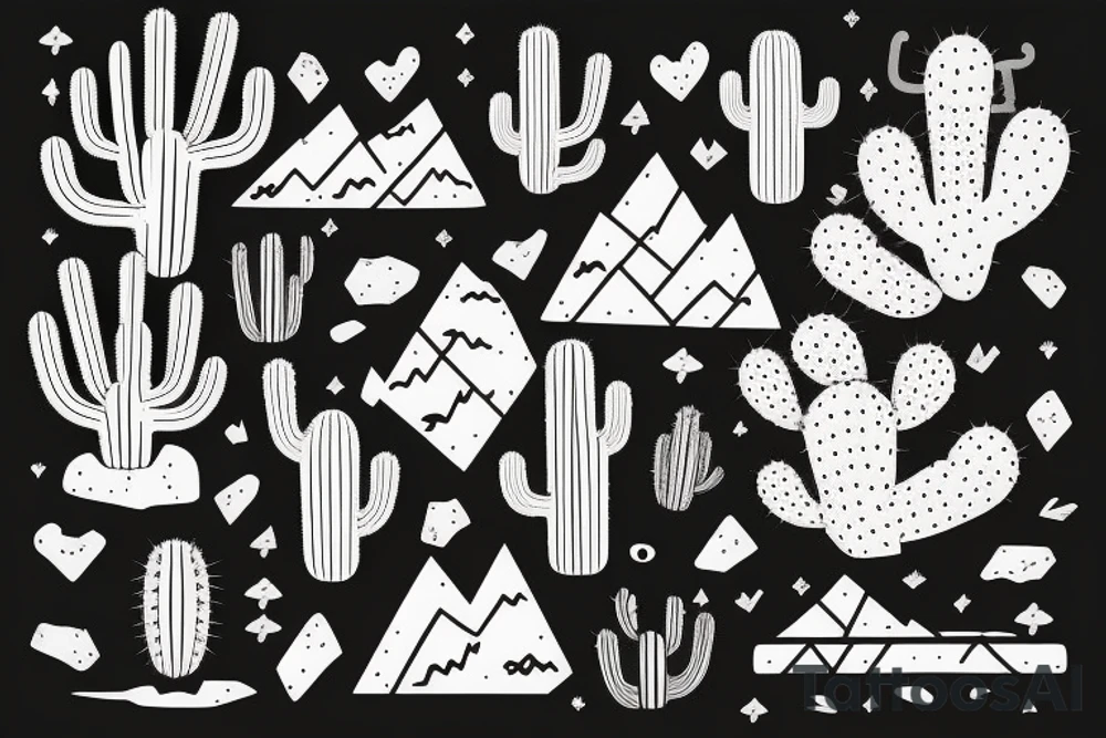 Three prong cactus with rocky mountainous background tattoo idea Three prong cactus with rocky mountainous background tattoo idea