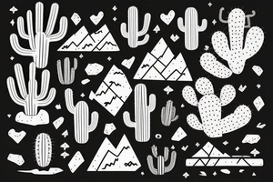 Three prong cactus with rocky mountainous background tattoo idea