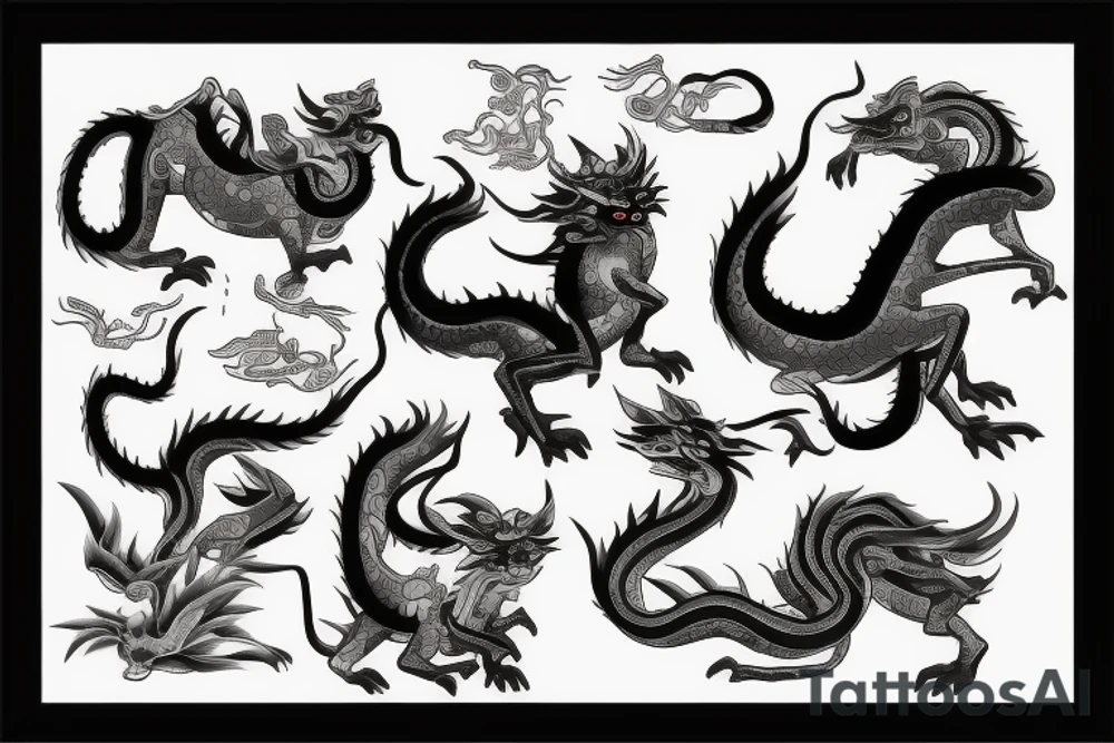 4 Chinese mythical creatures tattoo idea