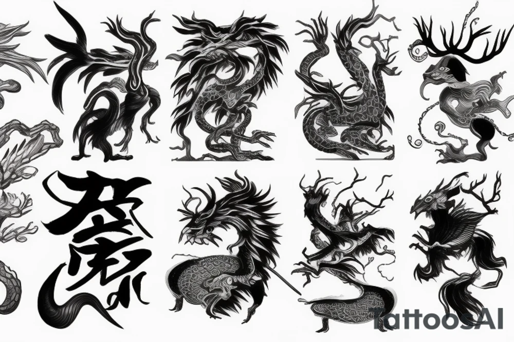4 Chinese mythical creatures tattoo idea