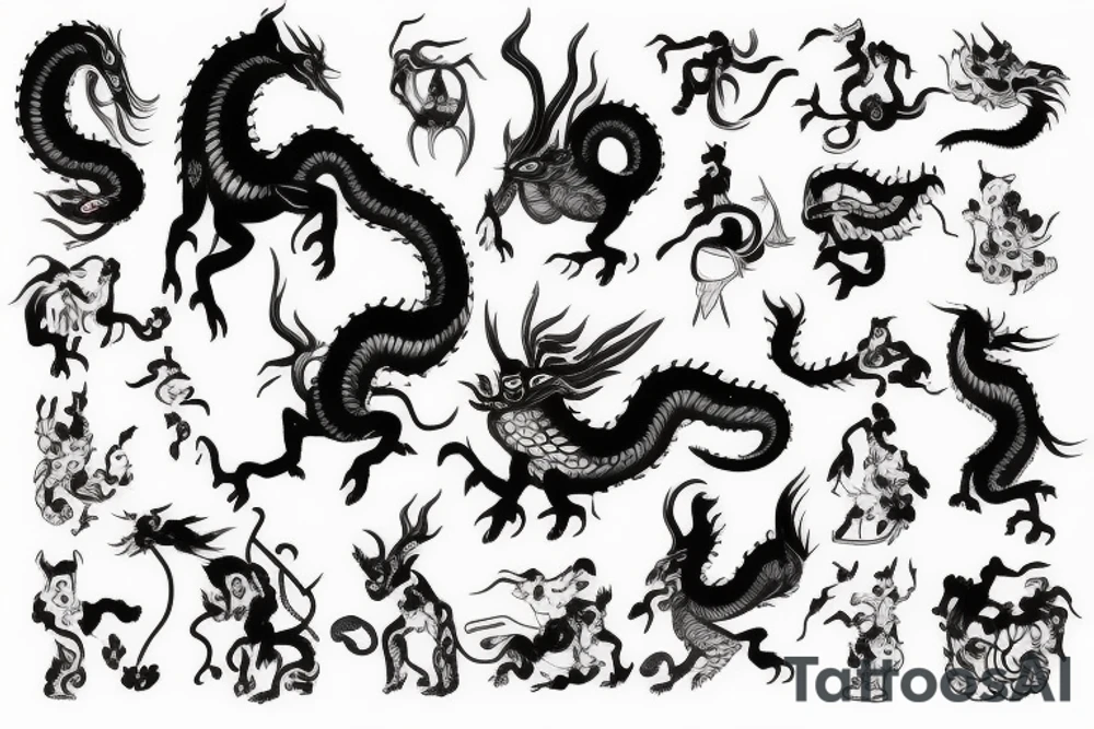 4 Chinese mythical creatures tattoo idea