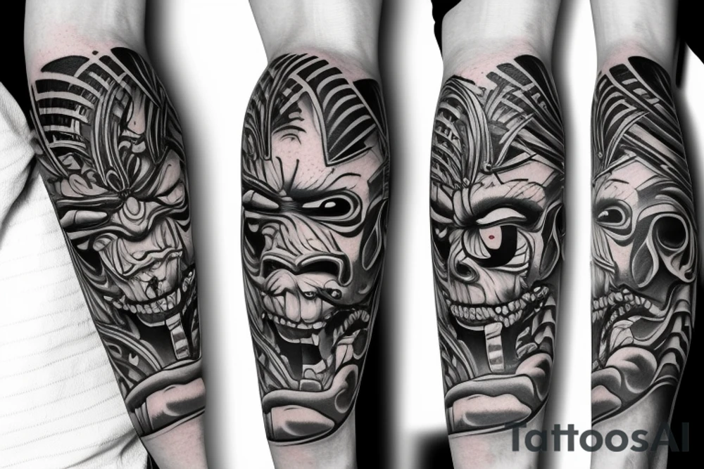 oni mask bicep sleeve tattoo idea