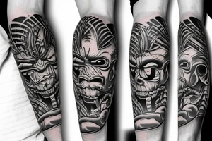 oni mask bicep sleeve tattoo idea