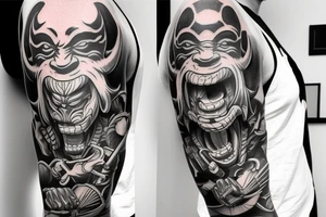 oni mask bicep sleeve tattoo idea