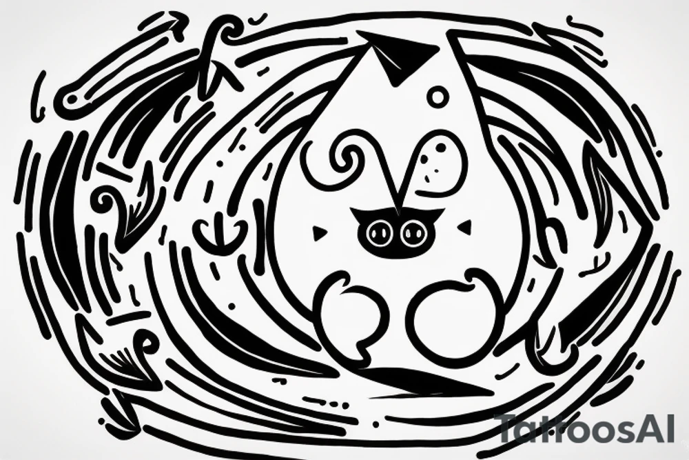 In fine line art, a bone hand pointing an index finger on the right and a human pointing an index finger on the left of a radiant circle with a white cat on its back underneath. tattoo idea