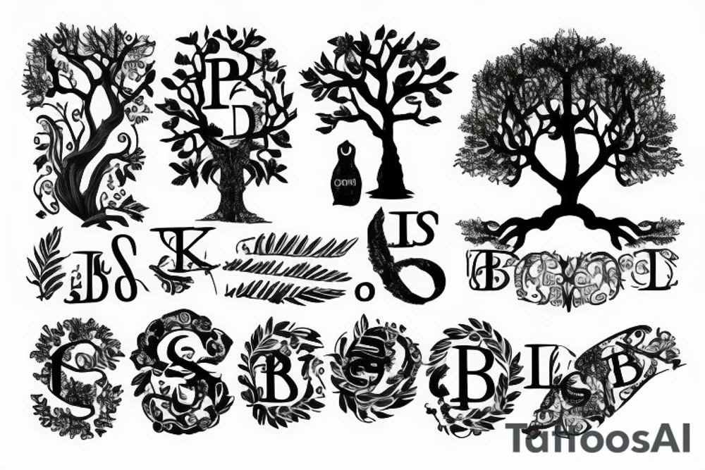 Tree with initials WLB and SGB tattoo idea