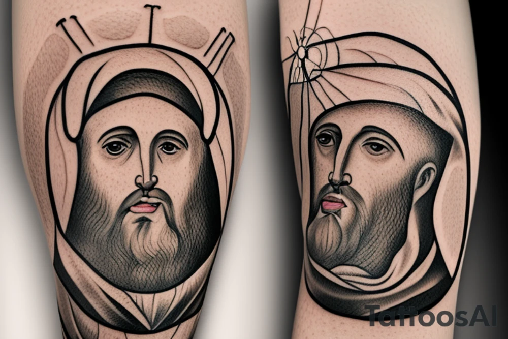 Francis of Assisi with a angry bear at California mountains tattoo idea