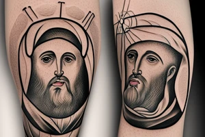 Francis of Assisi with a angry bear at California mountains tattoo idea