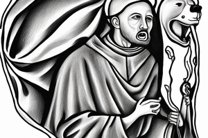 Francis of Assisi with a angry bear at California mountains tattoo idea