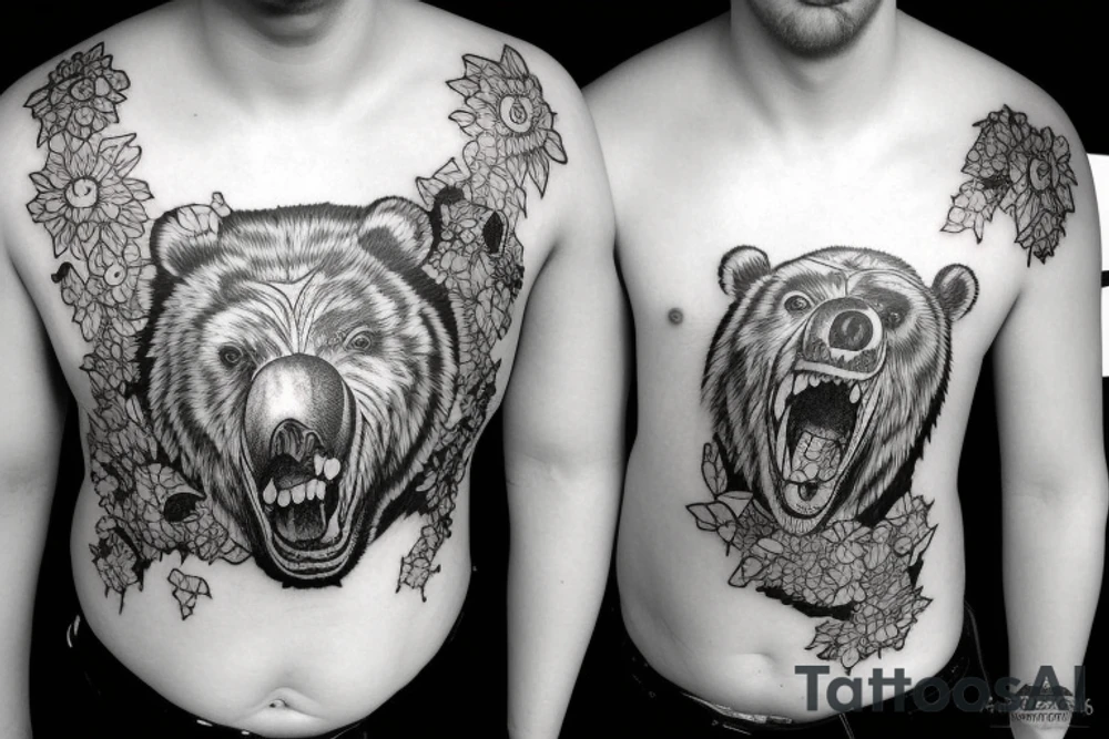 angry bear at California mountains tattoo idea