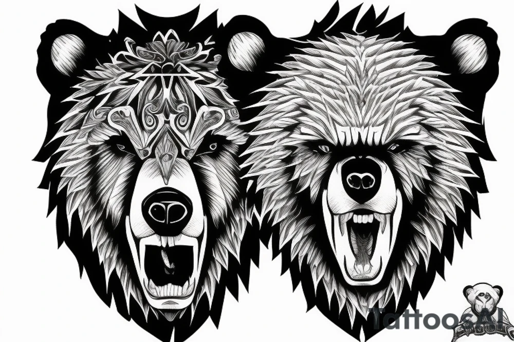 angry bear at California mountains tattoo idea