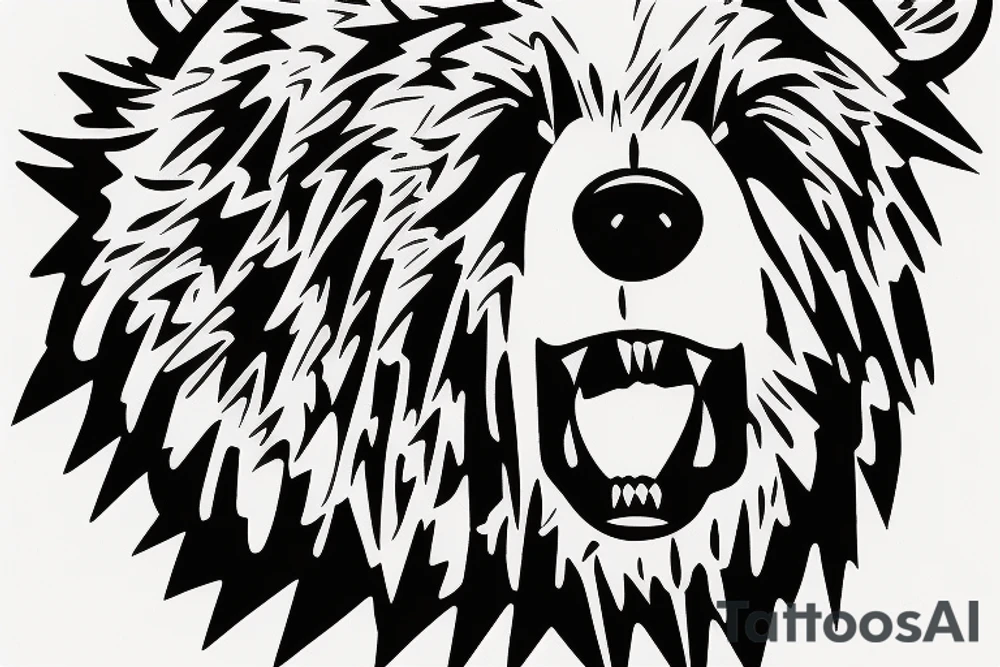 angry bear at California mountains tattoo idea