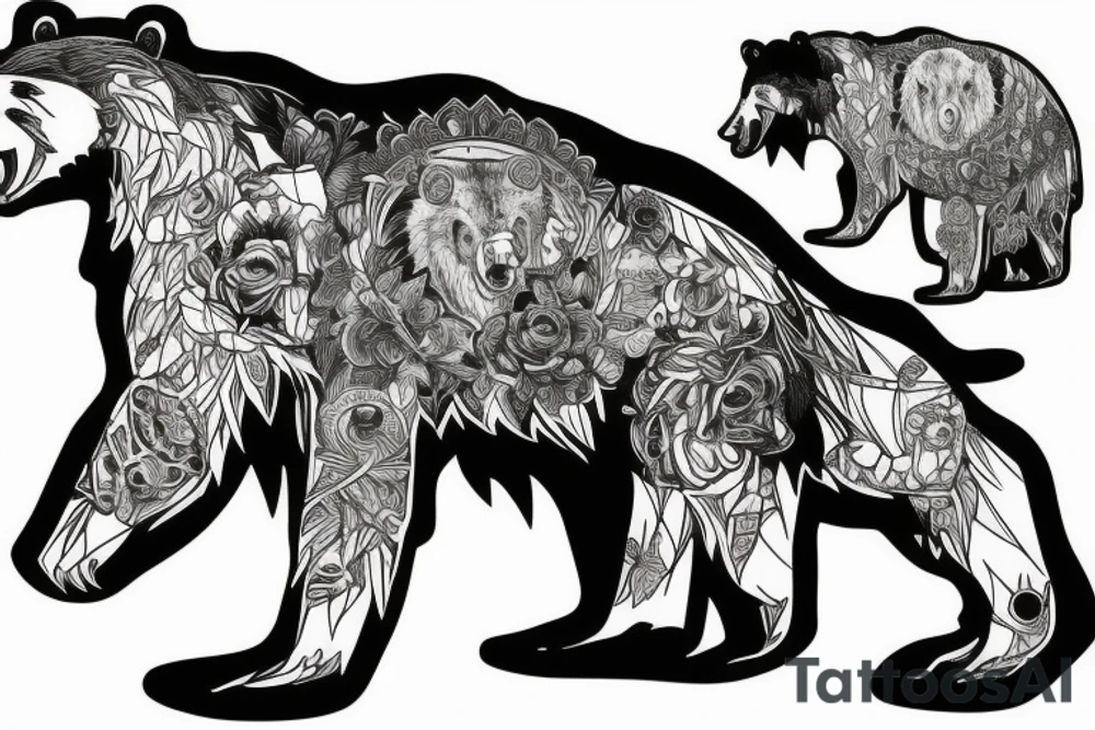 angry bear walking with Francis of Assisi tattoo idea