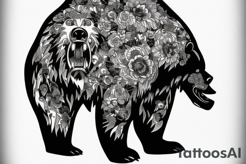 angry bear walking with Francis of Assisi tattoo idea