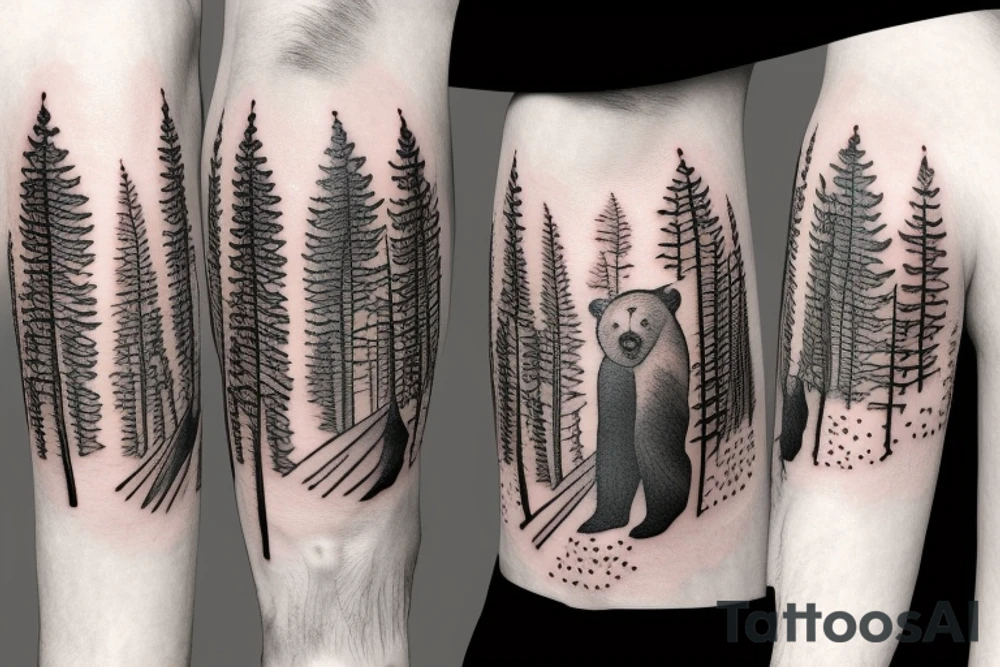 bear in a forest tattoo idea