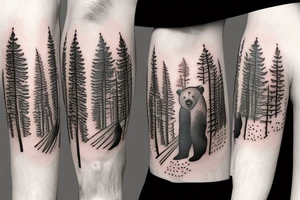 bear in a forest tattoo idea