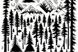bear in a forest sunset behind the mountains tattoo idea