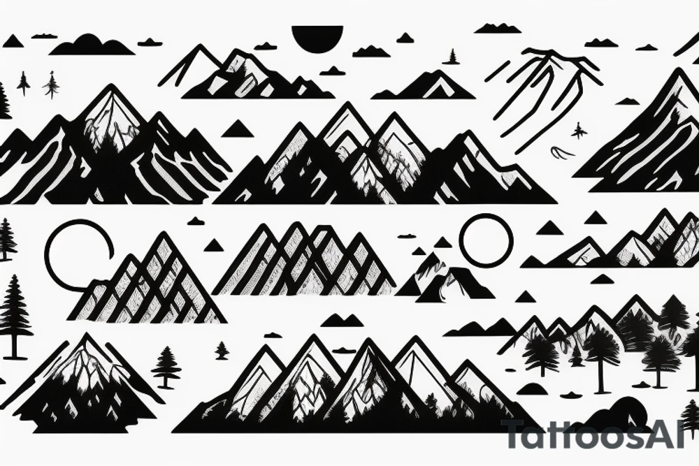 bear in a forest sunset behind the mountains tattoo idea