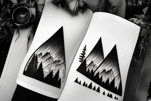 bear in a forest sunset behind the mountains tattoo idea