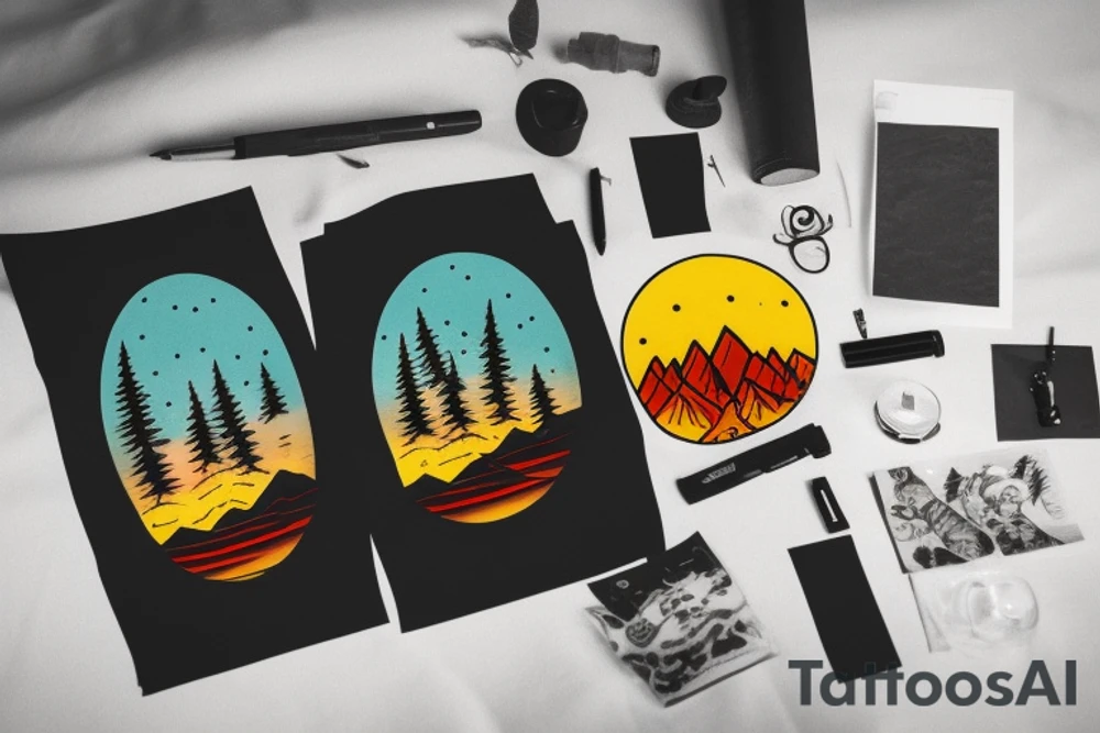 a guy walking with an angry bear in a forest sunset behind the mountains tattoo idea a guy walking with an angry bear in a forest sunset behind the mountains tattoo idea