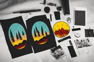 a guy walking with an angry bear in a forest sunset behind the mountains tattoo idea