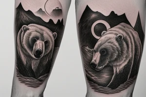 a bear watching a sunset at mountains tattoo idea