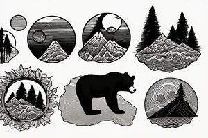 a bear watching a sunset at mountains tattoo idea
