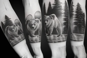 a bear watching a sunset at mountains tattoo idea