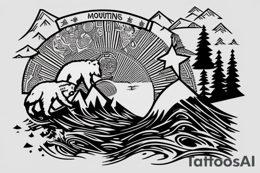 a bear watching a sunset at mountains tattoo idea