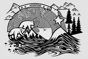 a bear watching a sunset at mountains tattoo idea