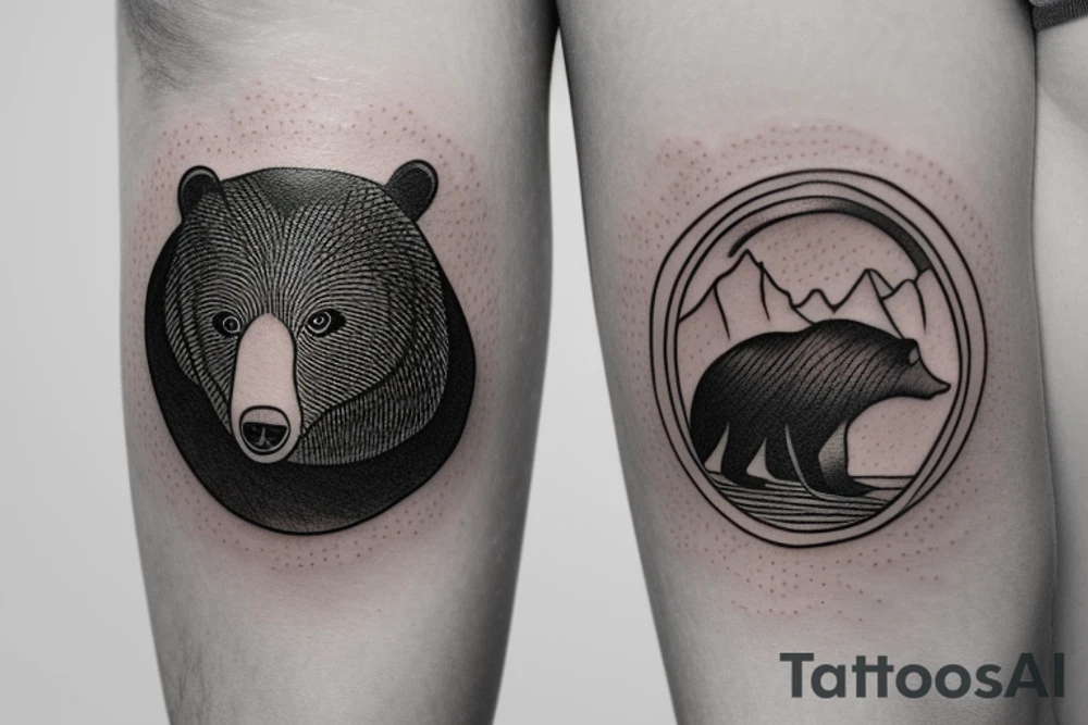 a bear watching a sunset at mountains tattoo idea
