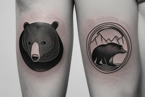 a bear watching a sunset at mountains tattoo idea