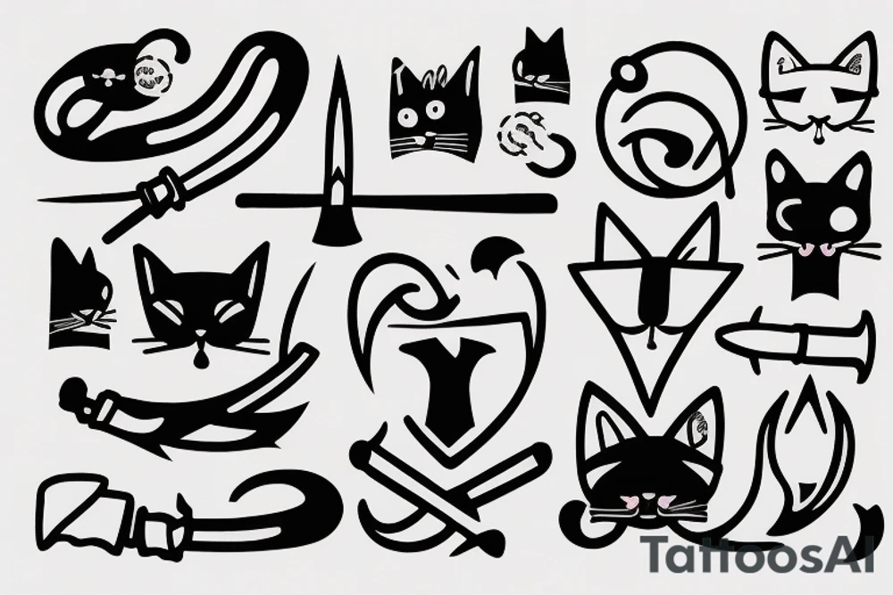 Half cat half human holding a battle-axe tattoo idea