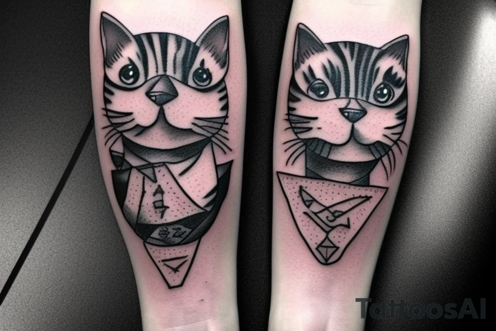 Half cat half human holding a battle-axe tattoo idea