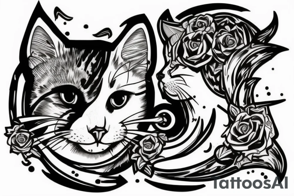 Half cat half human holding a battle-axe tattoo idea