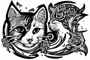 Half cat half human holding a battle-axe tattoo idea