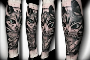 Half cat half human holding a battle-axe tattoo idea