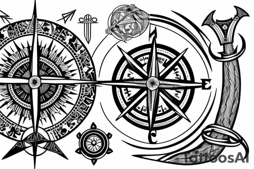 Viking compass with sword tattoo idea