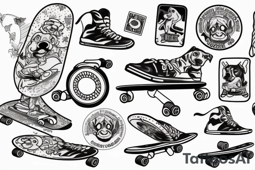 Dog riding a skateboard tattoo idea