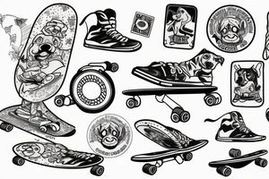 Dog riding a skateboard tattoo idea