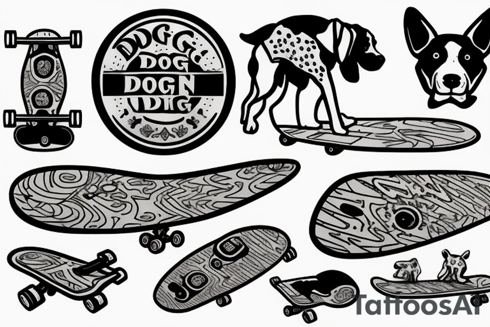 Dog riding a skateboard tattoo idea