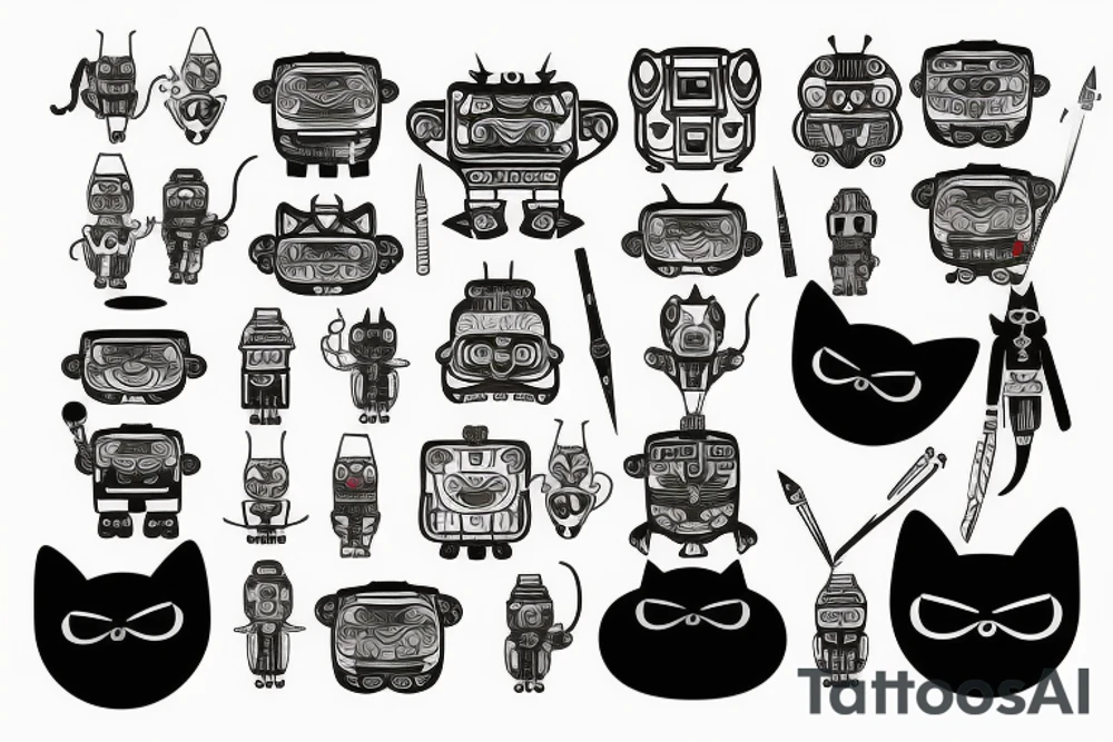 Robot cat warrior tattoo idea