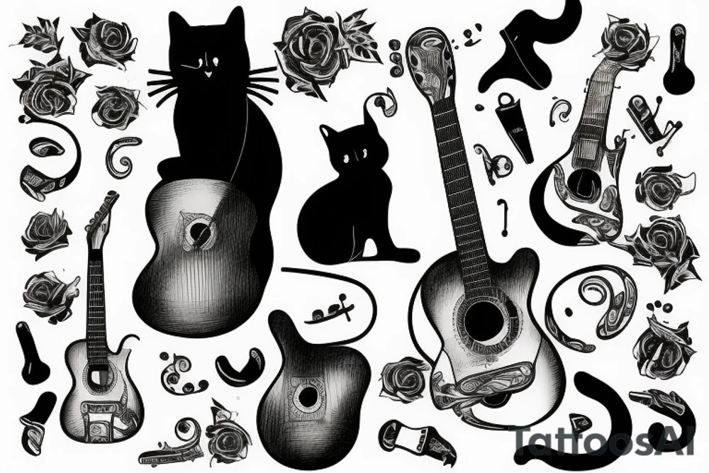 Cat playing guitar tattoo idea